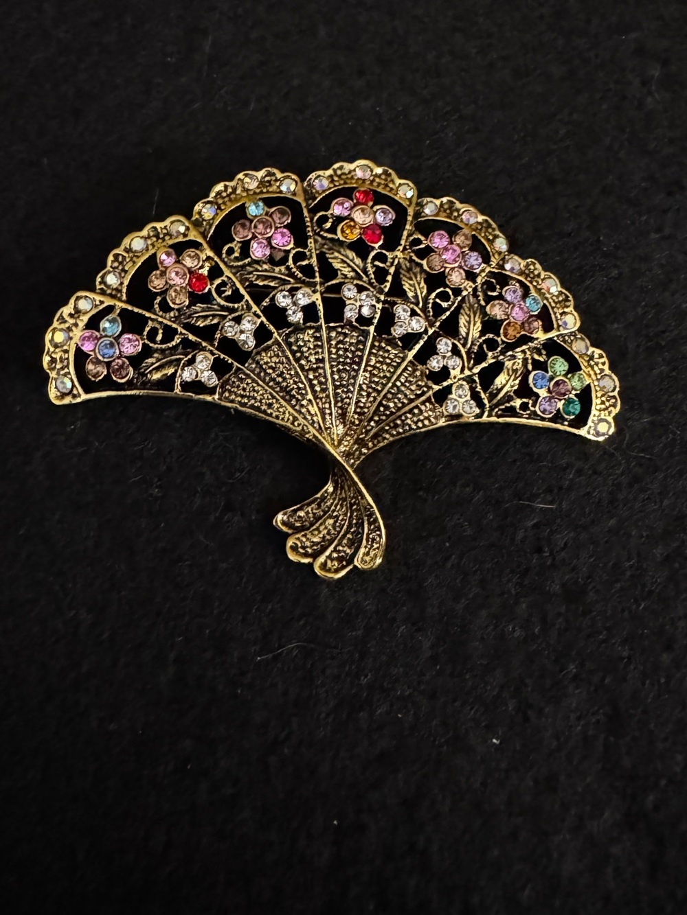 Gold Tone Multicolor Fan Brooch - Elegant Women’s Jewelry